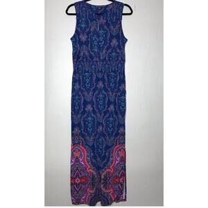 Adrianna Papell Womens Sz S / P Paisley Smocked Waist Maxi Dress Blue Multicolor